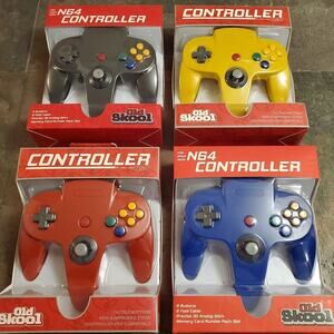 4 N64 Controllers 4 Colors Bundle (NEW) Blue Red Yellow Black Nintendo Old Skool